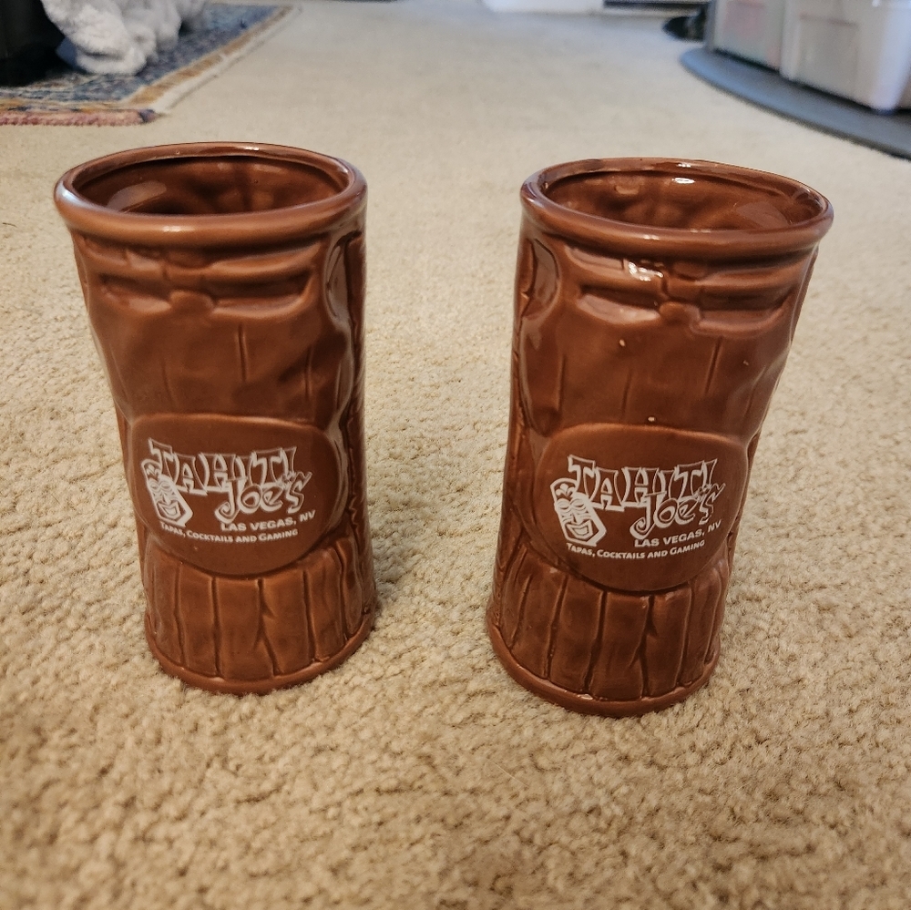 Tahiti Joes Las Vegas Nevada Ceramic Brown Mugs Cups 6" Set Of 2
